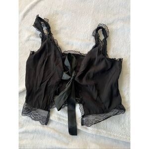Dazy Black Lace Bow Camisole Tie Crop Top size Medium